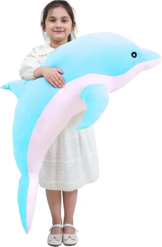Kekeso - Almohada gigante de delfín de peluche, suave almohada de ballena para abrazar, almohada de delfín rellena para niños y niñas (Azul,