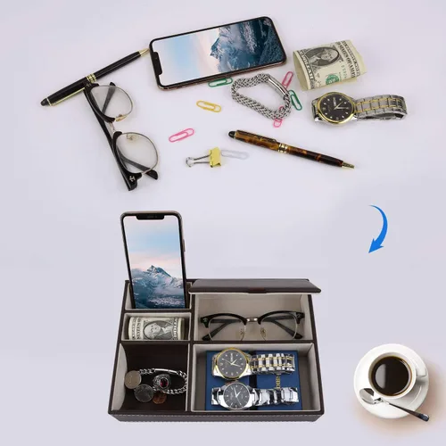 Miniatura 5 de Baoyun - Bandeja de cuero para hombre, organizador de joyas para hombre, organizador de mesita de noche, bandeja de noche de cuero para entrada
