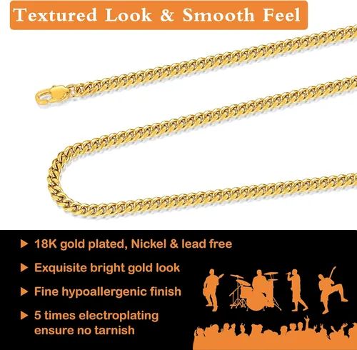 Miniatura 2 de Jewlpire Diamond Cut Miami Mens Cuban Link Chain Necklace, Gold Chain Silver Chain for Men Boys Women, Hip-Hop & Cool Style, 316L Stainless