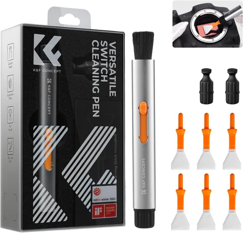 K&F Concept Versátil pluma de limpieza de lente de interruptor, punta de pluma reemplazable con cepillo de limpieza+punta de carbono* 2+0.630 in
