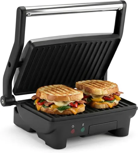 Elite Gourmet EPN-2976 - Prensa Panini antiadherente 2 en 1 y parrilla para interiores, abre sándwiches gourmet de 180 grados, bisagra flotante para