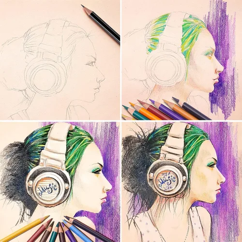 Miniatura 5 de PANDAFLY Juego profesional de lápices de carbón de colores para dibujo, lápices de colores tono de piel, lápices de tiza pastel para bosquejos, 24