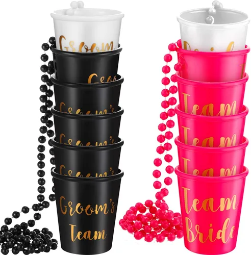 Maitys 12 piezas de collar de cristal de chupito de novia del novio, despedida de soltera con cuentas de plástico, cadena de lámina dorada, regalos