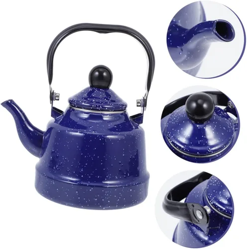 Miniatura 7 de Tetera esmaltada vintage estilo retro para estufa, tetera esmaltada para el hogar y mango táctil para té suelto