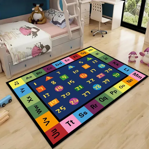 Miniatura 7 de Alfombras de área para niños, 3 x 4 pies, alfabeto, números y formas, alfombra de aprendizaje educativa para niños para sala de juegos, sala