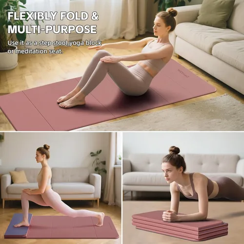 Miniatura 6 de Estera de Yoga de 7 Pliegues 177.8x61 cm - 1.27 cm de Grosor Estera de Ejercicio Plegable, Compacta Antideslizante de TPE para Viaje, Rosa + azul
