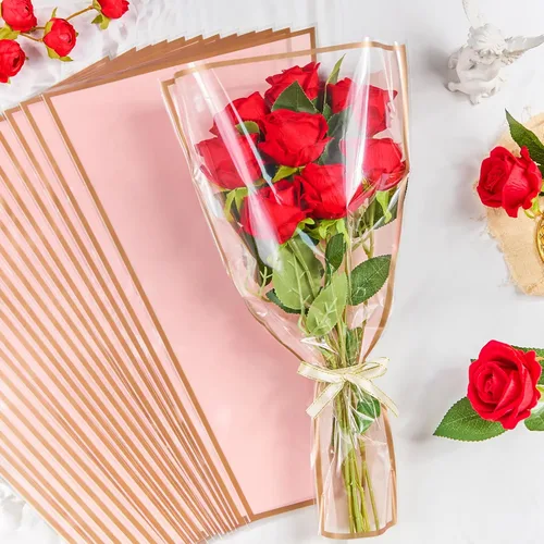 Miniatura 4 de Mauproy Paquete de 50 bolsas de flores rosas para ramos de flores, 17.8 x 11.2 pulgadas, fundas de plástico transparente para flores, envolturas
