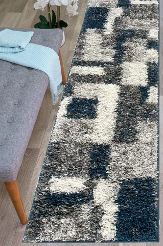Miniatura 11 de Rugshop Alfombra de felpa de cuadros modernos desgastados azul marino, no desprende pelusa, suave para sala de estar, comedor y oficina, 7 pies 10