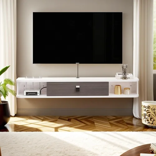 Miniatura 2 de Pmnianhua Consola de TV flotante, consola multimedia montada en la pared de 55 pulgadas, mueble de TV flotante, soporte de TV flotante moderno