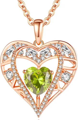 Miniatura 25 de Collar de cristal de 5 corazones, chapado en oro rosa de 18 quilates, colgante con cadena de plata de ley 925 de 18 + 2 pulgadas, joyería de piedra