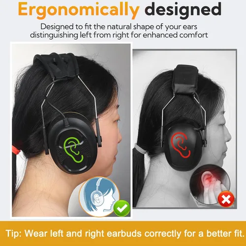 Miniatura 8 de Gel Ear Pad Bluetooth Hearing Protection Headphones, 30dB SNR, 120H Playtime, Safety Earmuffs for Mowing, Landscaping