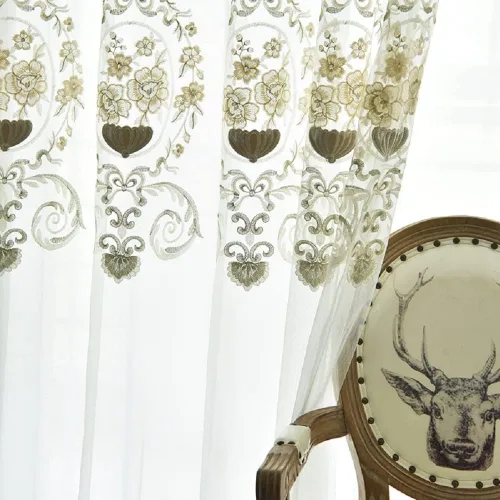 Miniatura 4 de Cortinas traslúcidas bordadas elegantes y clásicas europeas, para tratamiento de ventana, bolsillo para barra de cortina básicas, cortinas fábicas