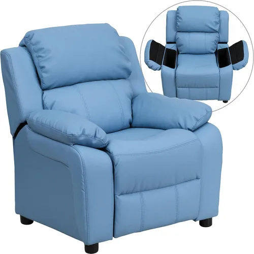 Miniatura 21 de Flash Furniture, sillón reclinable de lujo, muy acolchado, de vinilo color beige, con apoyabrazos con compartimento de almacenamiento, para niños