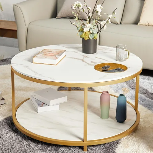 Miniatura 30 de KEVINSPACE Mesa auxiliar negra con borde dorado en la parte inferior, mesa de centro redonda para espacios pequeños, mesa auxiliar de madera mesita