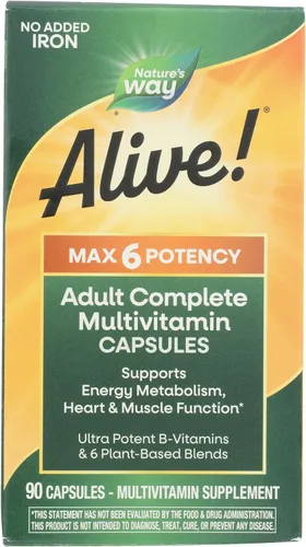 Miniatura 4 de Nature's Way ¡Alive! Max6 Potency - Multivitamínico completo para adultos, sin hierro añadido, vitaminas antioxidantes A, C, E, vitaminas B