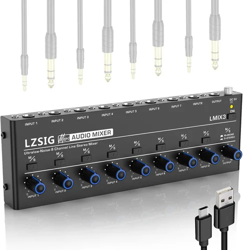 Miniatura 2 de LZSIG Mini mezclador de audio, mezclador de línea estéreo para submezcla, ultra bajo ruido, 4 canales, salida TS y TRS de 1/4" y 1/8" y entrada