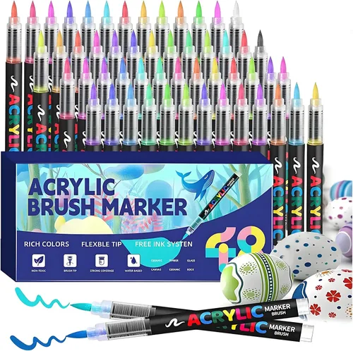 Marcadores de pintura acrílica, bolígrafos y marcadores de punta de pincel suave, bolígrafos de pintura acrílica de 48 colores para madera, piedra,
