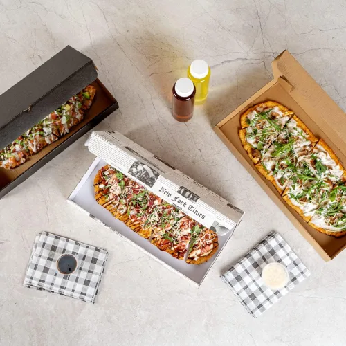 Miniatura 10 de Restaurantware Caja de pizza pequeña de 50 unidades, 14 x 7 x 1.5 pulgadas, caja rectangular para llevar papel corrugado para alimentos calientes
