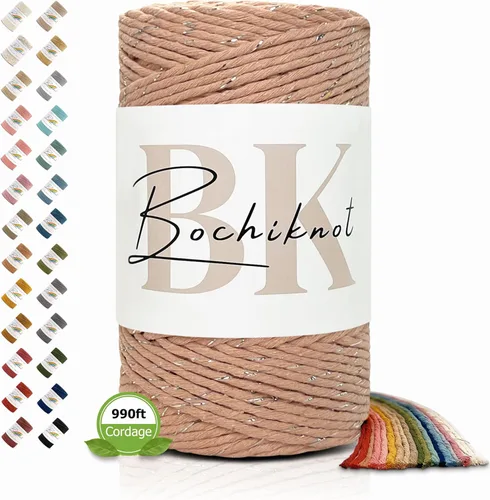 Miniatura 36 de BOCHIKNOT Cordón de macramé de 5 mm - Cordón de macramé de una hebra - Cordón de algodón para macramé y anudado - Suministros de cuerda de macramé