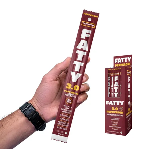 Miniatura 12 de FATTY - Palitos de carne de vacuno, paquete de 20 unidades, carne de res extra grande alimentada con hierba y cerdo sin antibióticos, 3 onzas, sin