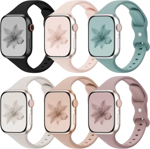 6 Pack de bandas delgadas y delgadas compatibles con Apple Watch 38mm 40mm 41mm 42mm 44mm 45mm 46mm 49mm para mujeres y hombres, correa deportiva de