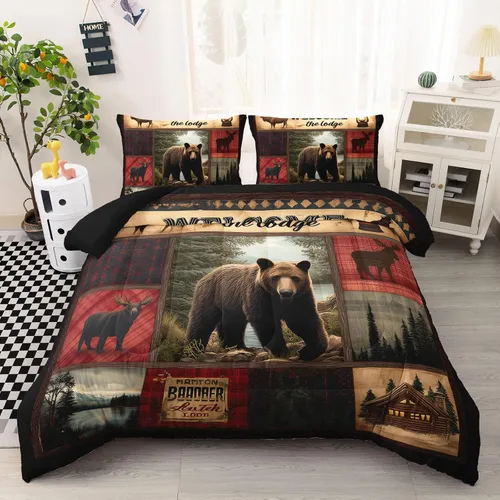Miniatura 14 de AILONEN Juego de edredón con cabeza de lobo impresa tamaño individual, juego de ropa de cama de lobo para la noche para niños y hombres, juego