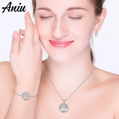 Miniatura 8 de Aniu Tree of Life Necklace for Women, 925 Sterling Silver Mother of Pearl Family Palm Tree Charm Pendant Jewelry for Birthday Christmas Gift