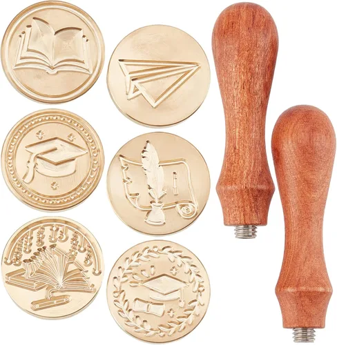 Miniatura 7 de CRASPIRE Sello de cera con tapa de graduación de 1.181 in, cabeza de latón extraíble con mango de madera para invitaciones de boda, envoltura