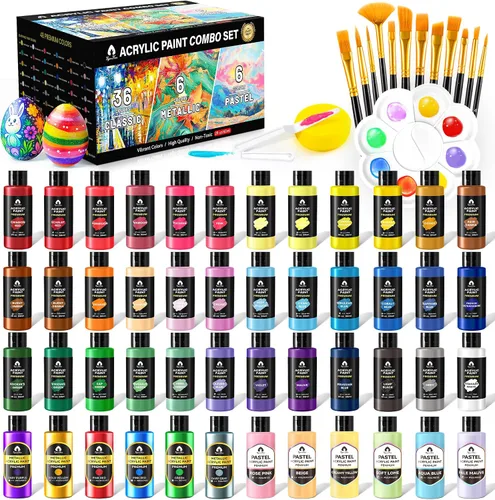 Miniatura 12 de Juego de 40 piezas de pintura acrílica - 24 colores (2 onzas/60ml) con 12 pinceles, 2 cuchillos y paleta - Pigmentos ricos para adultos, artistas