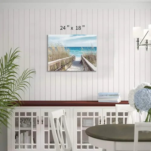 Miniatura 2 de TAR TAR STUDIO Arte de Playa Paisaje Marino Arte de Pared: Pintura Costera Imagen de Sendero con Valla Impresión en Lienzo Envuelto para Sala