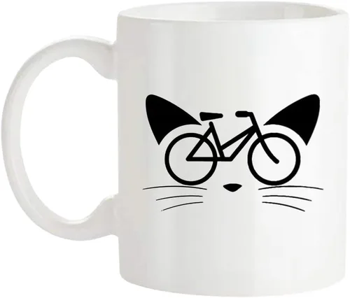 Fonhark - Taza de gato de bicicleta, divertido gato en una bicicleta, taza de bicicleta de gatito, taza de café novedosa de 11 onzas