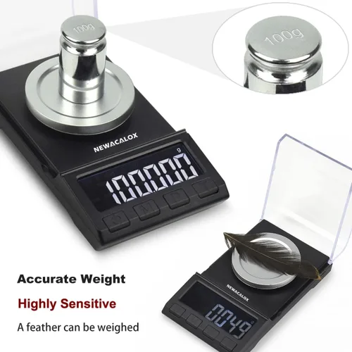 Miniatura 5 de Báscula miligráfica con suministro USB, báscula de recarga NEWACALOX de 100 x 0.00 oz, báscula de polvo de laboratorio multifunción portátil de alta