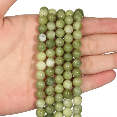 Miniatura 3 de Cuentas de jade verde de China de 10mm, cuentas sueltas redondas de piedra natural de 35 piezas para hacer joyas, collares, aretes, manualidades DIY