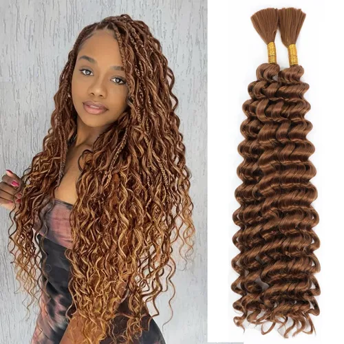 Miniatura 14 de Mezcla de cabello humano trenzado sintético bohemio para trenzar, 16 pulgadas de onda profunda a granel para trenzas bohemias, 2 piezas de cabello 1b