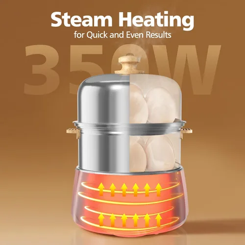 Miniatura 4 de CACHOO - Olla para huevos duros – Caldera rápida de acero inoxidable para 14 huevos con temporizador de 30 minutos y apagado automático, vaporizador