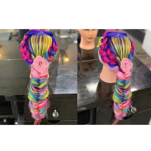 Miniatura 5 de Cabeza de Entrenamiento 26"-28" Cabeza de Maniquí para Peinado Maniquí de Cosmetología Cabeza de Muñeca Cabello de Fibra Sintética Modelo de Multi