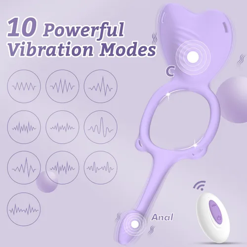 Miniatura 2 de Vibrador portátil para parejas, juguete sexual 3 en 1 manos libres, anillo de pene para intimidad nocturna, 9 modos de silicona suave BDSM