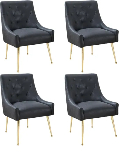 Miniatura 28 de Juego de 2 sillas de comedor, modernas sillas de comedor de terciopelo con patas doradas, elegantes sillas de acento acolchadas para recepción, sala