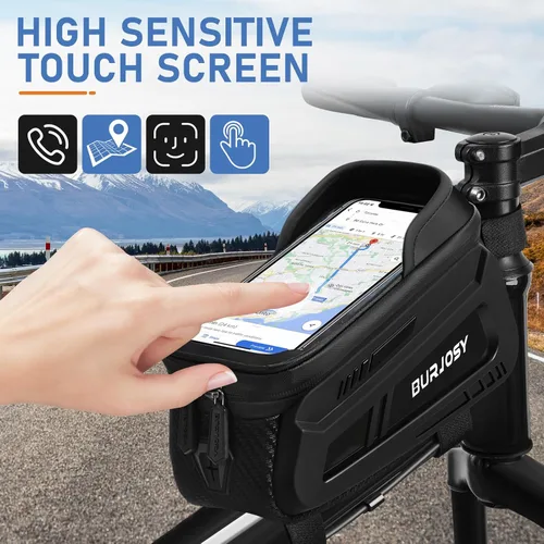 Miniatura 2 de Bolsa de marco frontal para teléfono de bicicleta, bolsa impermeable para teléfono con pantalla táctil de TPU y visera solar, accesorios