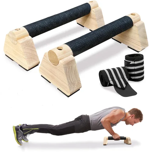 Miniatura 7 de Barras paraletas, barras de madera con muñequeras para hombres y mujeres, barras de entrenamiento de pie de mano para gimnasio en casa