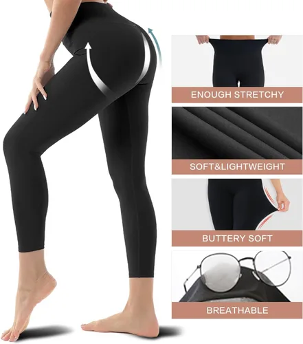 Miniatura 5 de Blisset Paquete de 3 leggings de cintura alta para mujer, pantalones deportivos suaves con control de abdomen para correr, yoga, entrenamiento