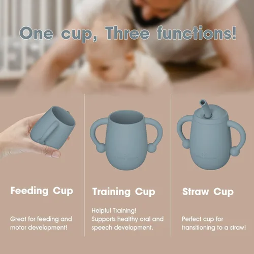 Miniatura 2 de Cuddle Campus Taza de Entrenamiento para Bebé 100% Silicona, Vasos con Pajita Irrompibles para Niños Pequeños, Taza Abierta para Bebé, 6+ Meses 4 Oz