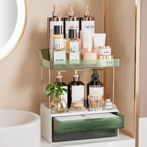 Miniatura 17 de Delamu Organizadores y Almacenamiento de Baño, Organizador de Maquillaje de 2 Niveles 2 Cajones para Encimera, Fácil de Instalar, Ideal para Blanco