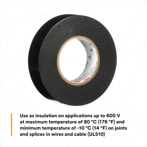 Miniatura 4 de 3M Temflex Cinta eléctrica de vinilo 175, ignífuga, adhesivo sensible a la presión, protección eléctrica y mecánica, negro, 7 mil, 3/4 pulgadas x 60