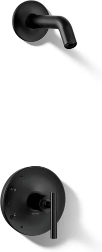 KOHLER Purist® Rite-Temp(R) válvula de ducha con mango de palanca, menos cabezal de ducha, borde negro mate, negro mate, K-TLS14422-4-BL
