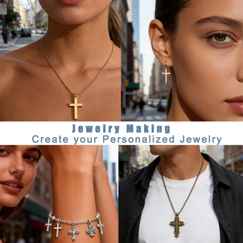 Miniatura 5 de stino 100 gramos de dijes de metal para hacer joyas, chapados en plata y oro, paquete a granel para pulseras, collares, manualidades Cruz