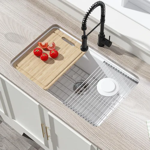 Miniatura 11 de Miuara Fregadero de barra de montaje inferior blanco de 18 pulgadas - Fregadero de cocina pequeño de montaje superior empotrable de 18"x18"x9