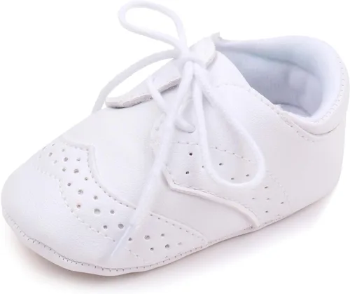 Zapatos de bebé para niños y niñas, suela suave, antideslizante, de piel sintética, para bautizo, zapatos de bautizo, zapatos de cuna para recién