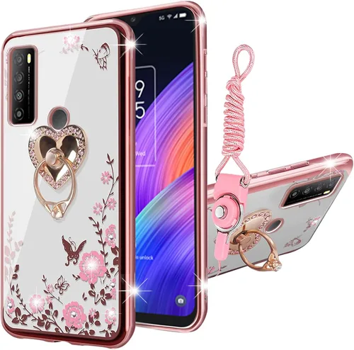 Miniatura 11 de Funda para teléfono TCL 30 XL, 30XL T701DL para mujer, con purpurina, suave, elegante, TPU transparente, de lujo, linda funda protectora con correa