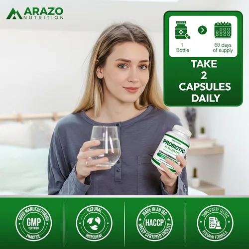 Miniatura 6 de Arazo Nutrition Probiótico 40 mil millones de UFC - Estable en conservación con prebióticos y acidófilos - Potencia estable hasta la expiración